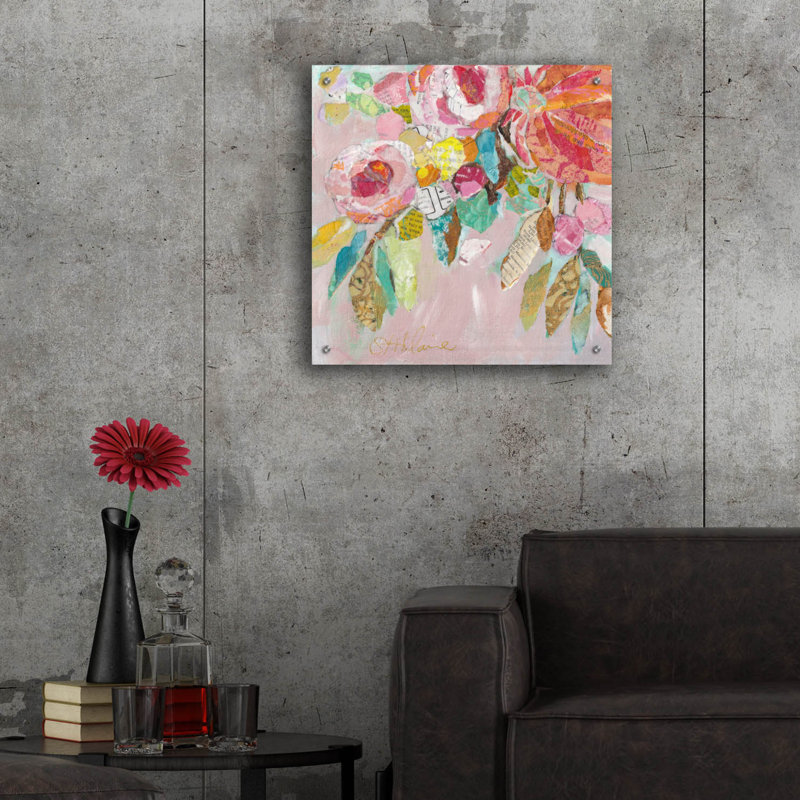 «Dream Floral 1» par St. Hilaire Elizabeth, art mural en verre acrylique, 24 po x 24 po, H 24 po x l 24 po x P 0,2 po