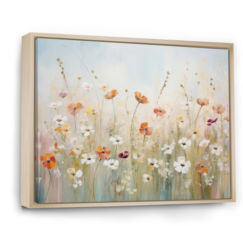 Art contemporain sur toile Meadow, Cadre flottant en érable, H 24 po x l 32 po x P 1 po