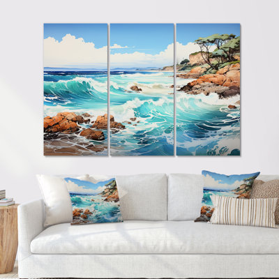 «Blue Beach Waves Fusion III», ensemble d'art mural sur toile de plage