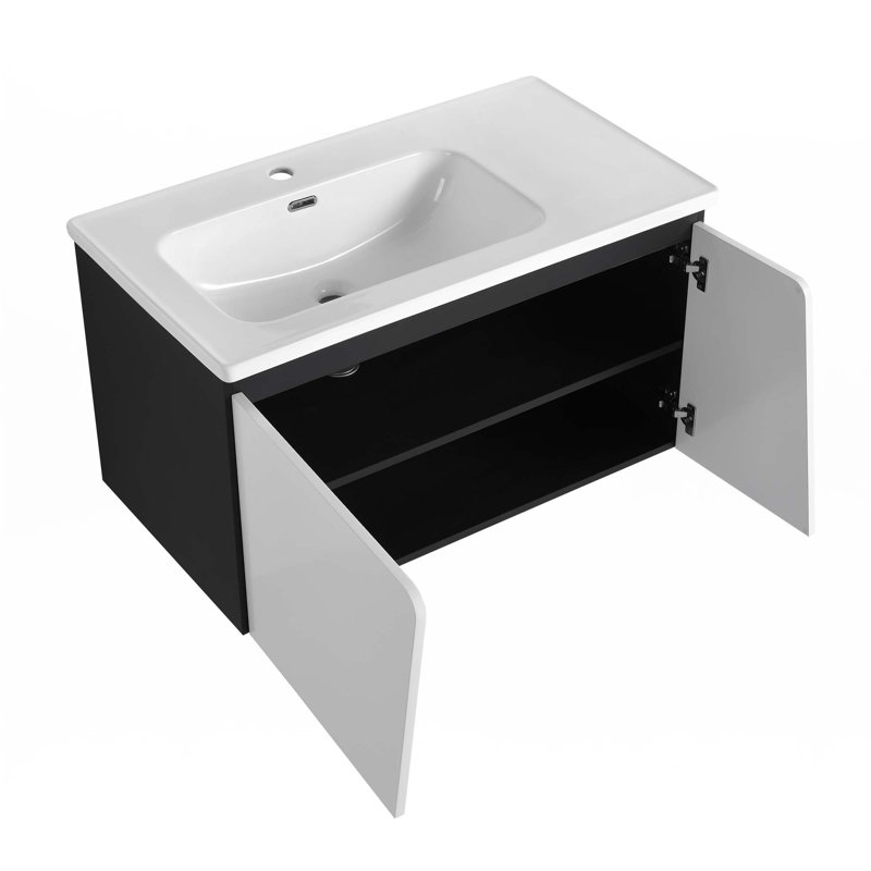 Meuble-lavabo flottant mural avec lavabo en céramique, 36"