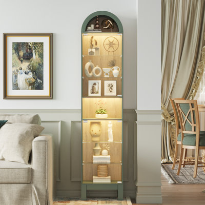 71'' Tall Arched Display Cabinet with Glass Doors, Freestanding Storage Cabinet with Adjustable Shelves, Modern Bathroom & Living Room Storage Cabinet