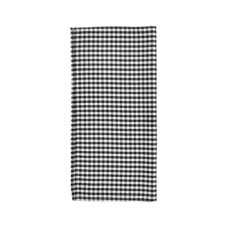 18" Square Black and Off-White Cotton Gingham Napkin Set