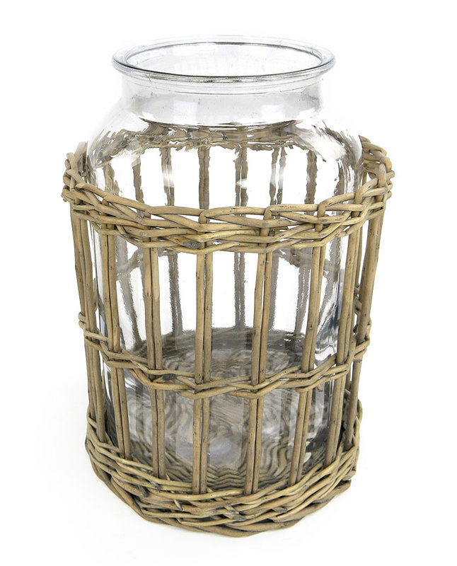 Vase de table en verre et willow tissé Monadnock, H 11 po x l 7,25 po x P 7,25 po