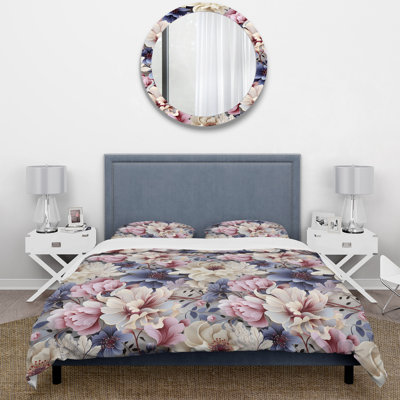 Ensemble de housse de couette à motif floral victorien mauve et blanc II