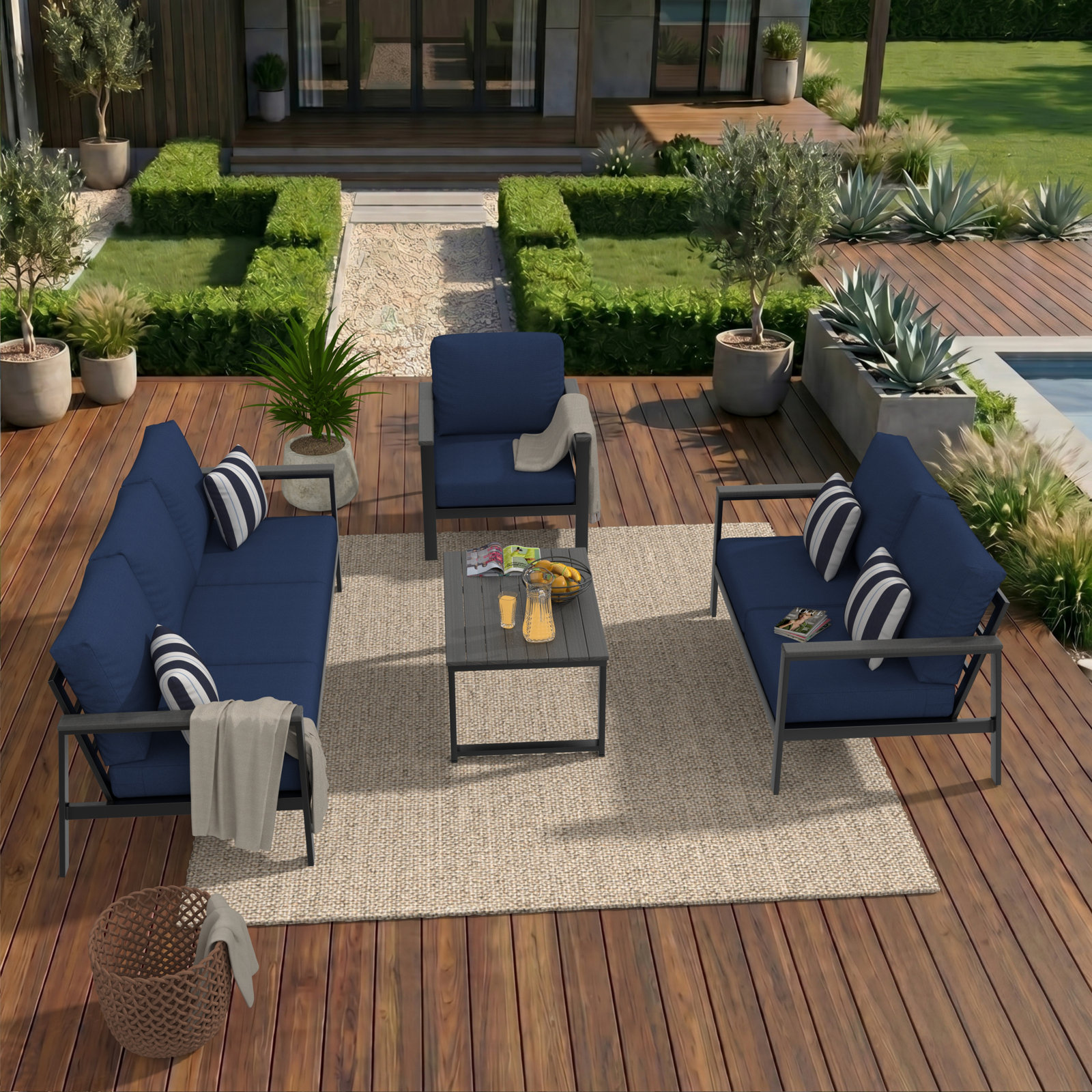 Townsend 6-Person Sunbrella® Patio Seating Group, Canvas Navy Sunbrella® Canvas