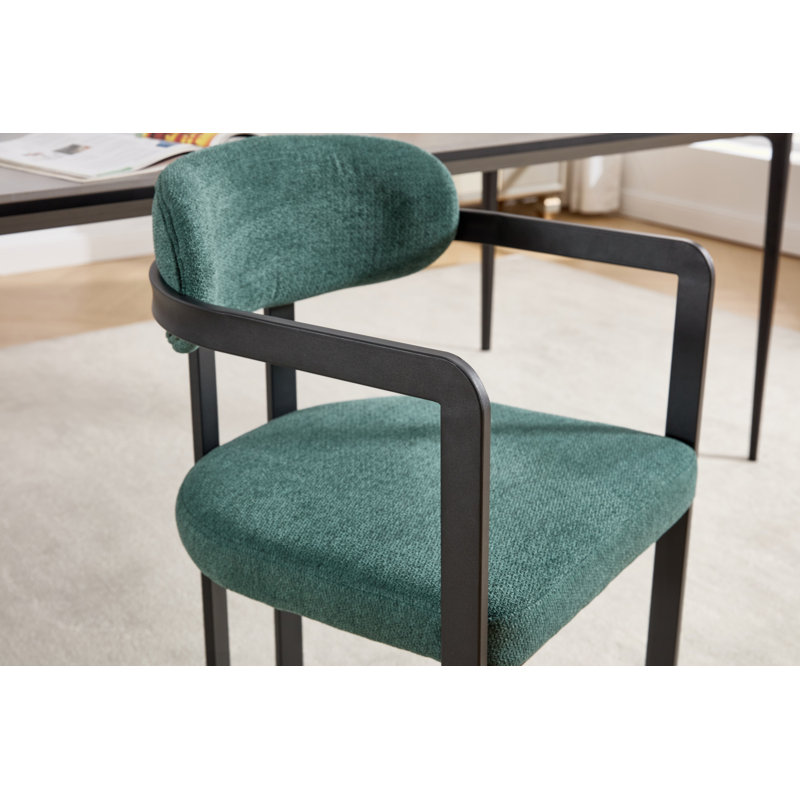 Ensemble de 2 chaises de salle à manger modernes rembourrées avec pieds en métal noir Boucle, Vert antique