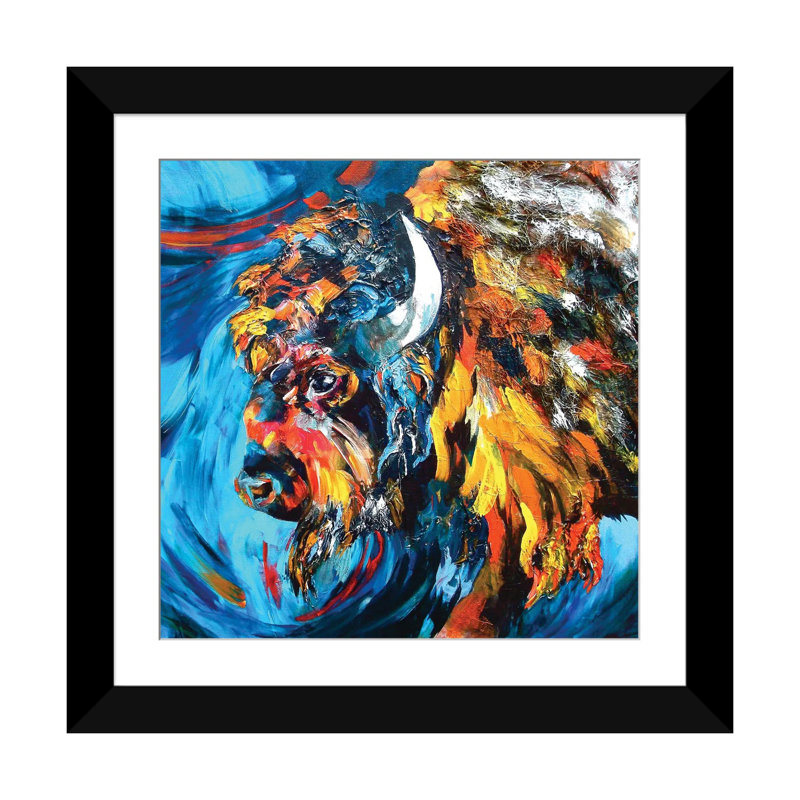 « buffalo », reproduction sur toile, H 24 po x l 24 po x P 1 po, Papier avec cadre noir, Blanc