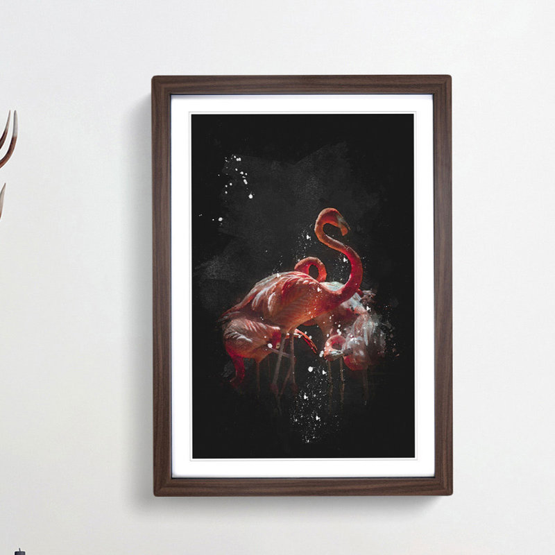 Pink Flamingos - Picture Frame Graphic Art Print, 33cm H x 24cm W x 2cm D, Walnut Framed