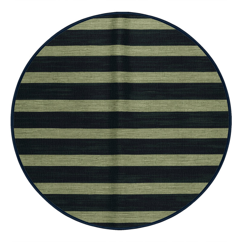 Machine Washable Horizontal Stripes Blue Area Rug, Round 6'