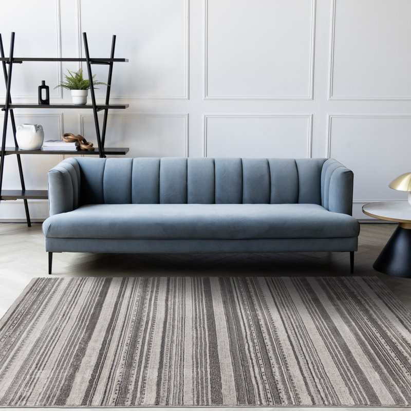 Tapis gris et blanc Daiji Shimmering Stripes, Rectangle 5 pi 3 po x 7 pi 7 po