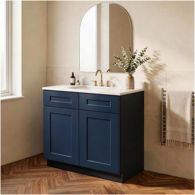 33" Navy Blue Shaker Base Cabinet–Wood Door,Soft-Close Hinge Drawer Slides,CARB P2 Plywood Box,Adjustable Shelf,RTA.Space-Saving Storage For Kitchen,Bath,Laundry,Garage.(33"W X 24"D X 34.5"H)