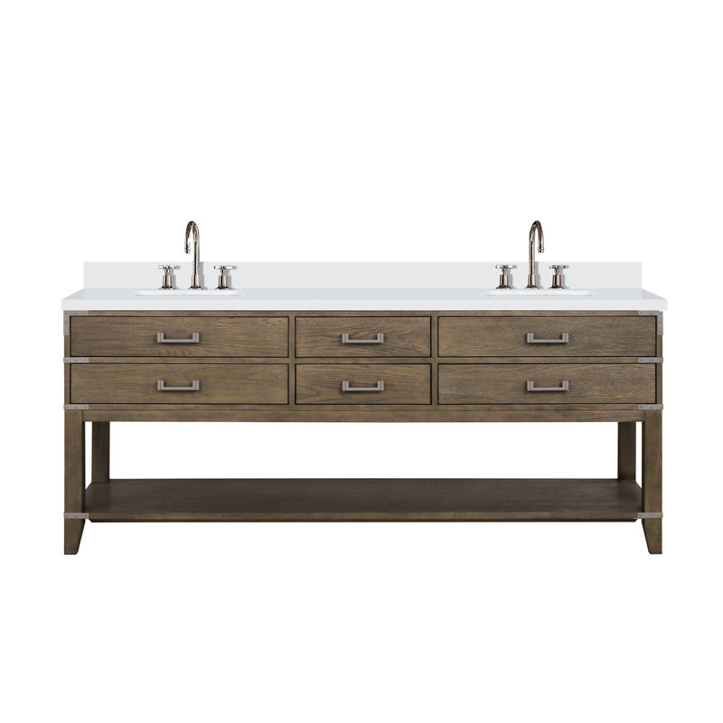 Ensemble de meuble-lavabo double avec plateau en marbre de culture et robinet
