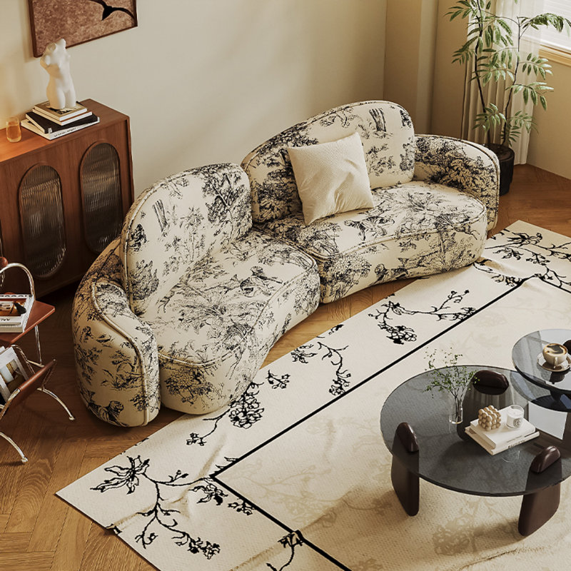 Modern Curved Cream Style Sofa, 30.71" H x 94.49" W x 28.35" D