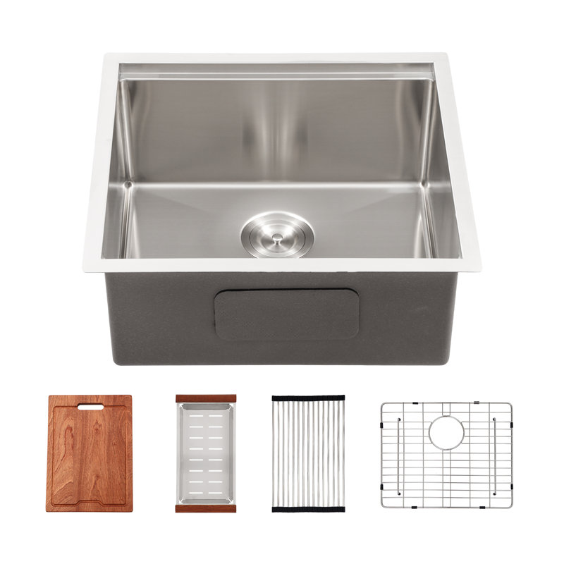 Station de travail d'évier de cuisine encastrable en acier inoxydable à cuve simple de calibre 23 avec L 23 po x l 19 po avec accessoires Kicthen