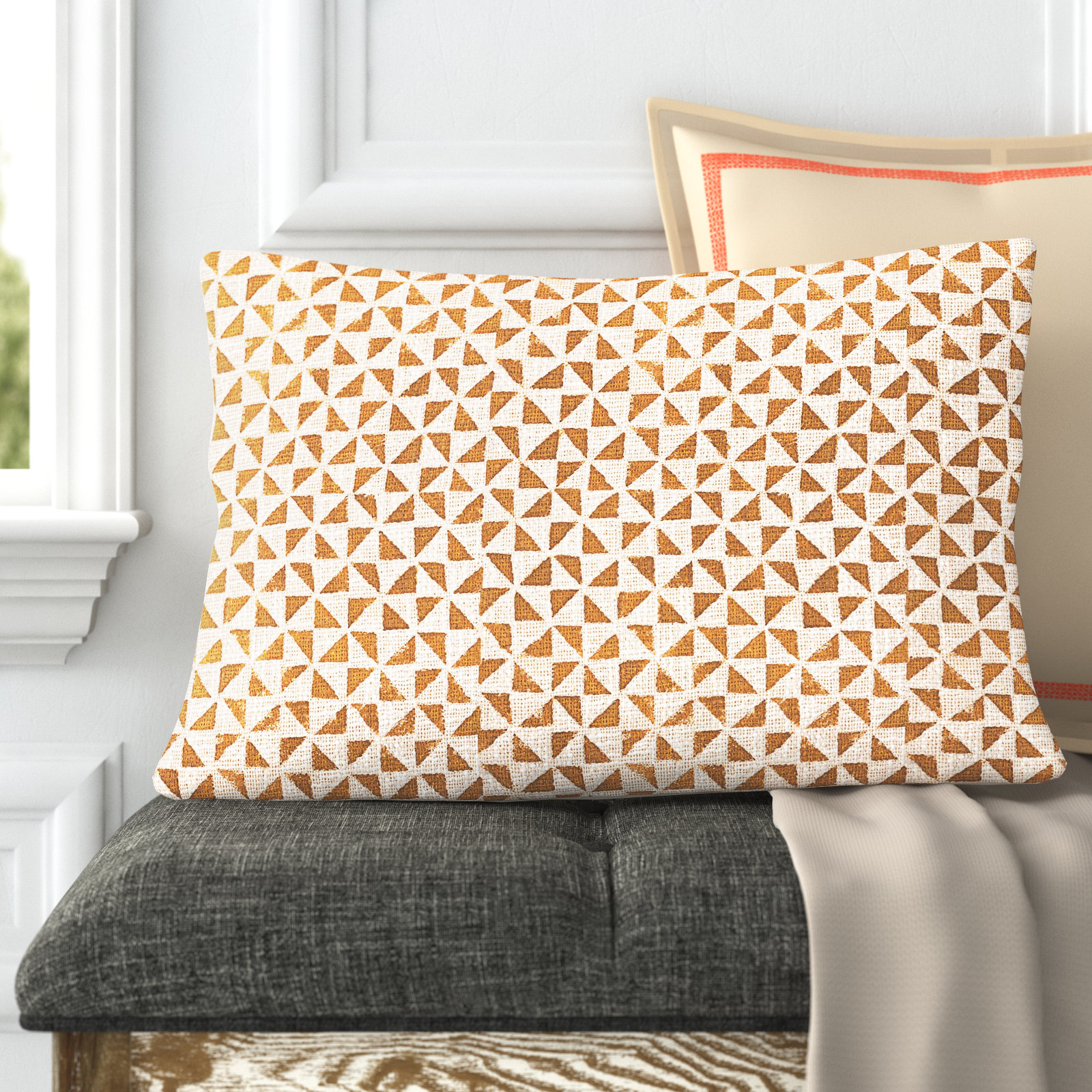 Zetta Geometric Cotton Lumbar Throw Pillow, Beige/Camel, Pillow Cover Only - No Insert