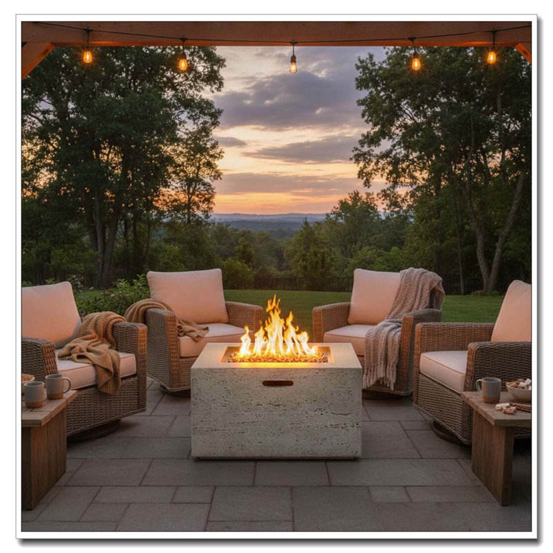 24.02" Square MGO Outdoor Propane Fire Pit with 40000 BTU, Gray