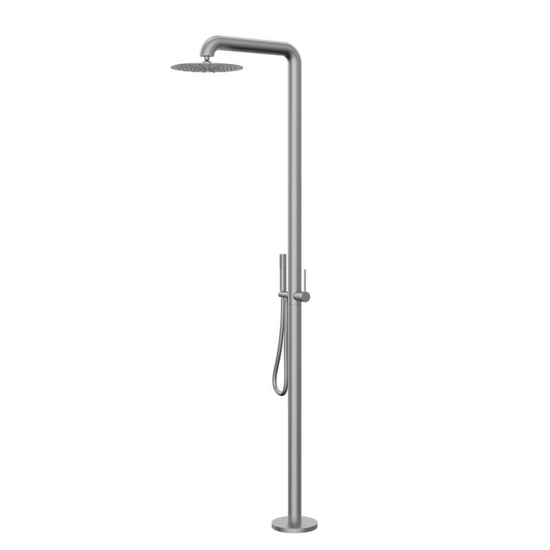 Système de douche d'extérieur en acier inoxydable avec douche à main et poignée simple, Nickel brossé