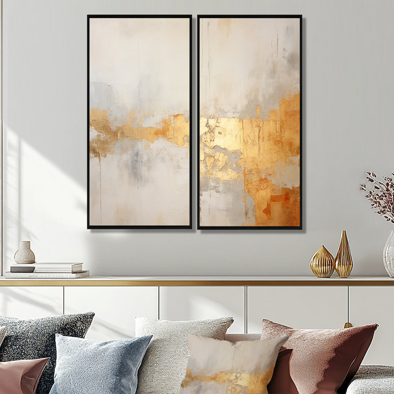 Beige doré minimalisme - impressions sur toile beiges, H 32 po x l 32 po, Noir, Impression encadrée flottante