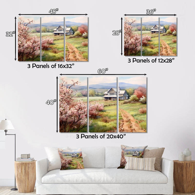 Pétales de pommier à la ferme III, 3 pièces, H 28 po x l 36 po x P 1 po