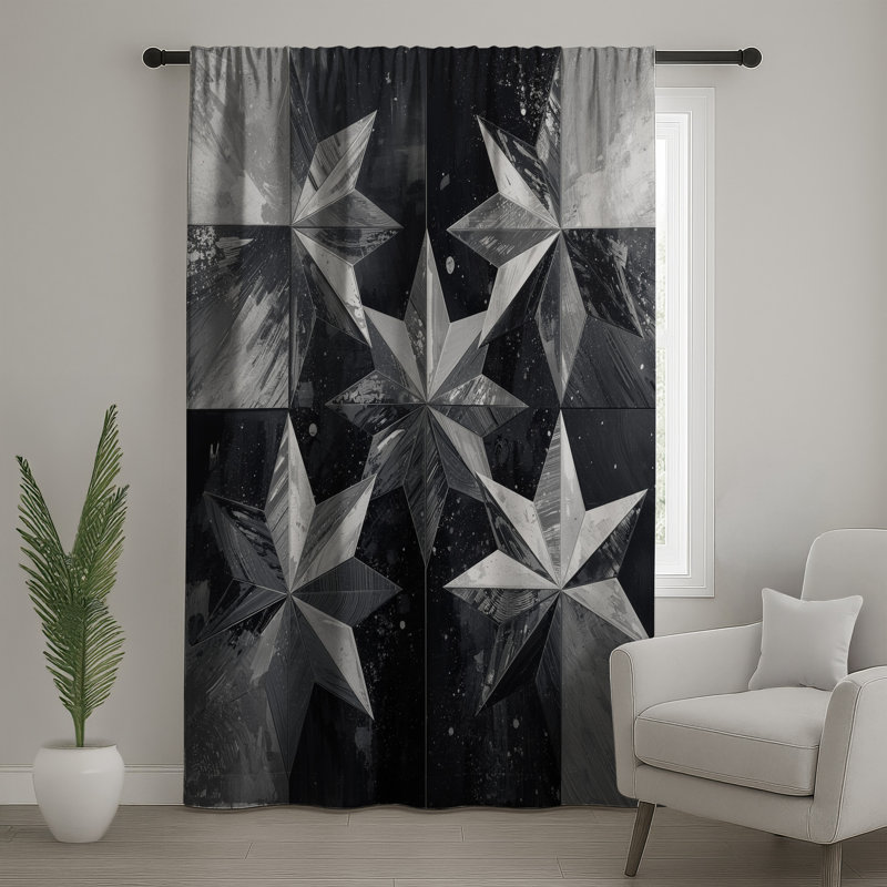 Rideaux à motif géométrique monochrome, voilages et voilages à motif d'étoiles - 1 panneau, 50 po x 80 po - 1 panneau