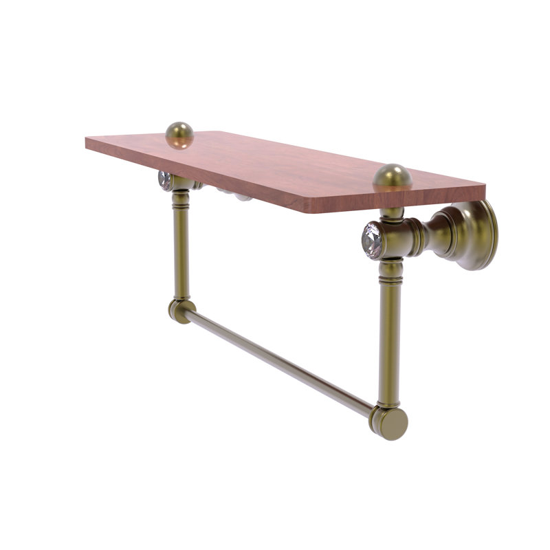 Tablette en bois massif avec barre à serviettes Freyja Ironwood, Laiton antique, H 5,54 po x l 22 po x P 7 po