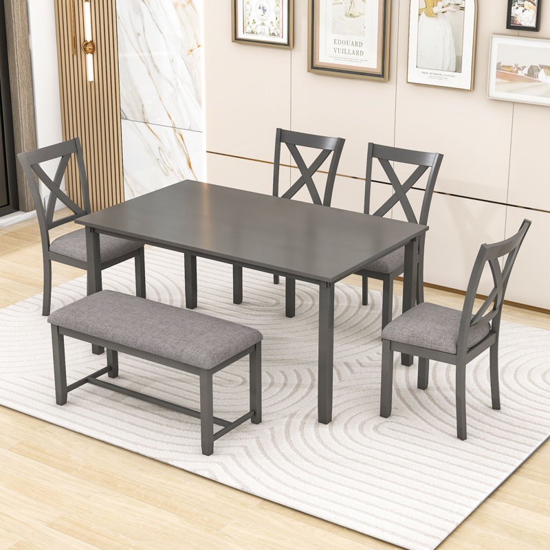 Walburg 6 - Person Four Leg Dining Set, Gray, Gray