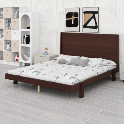 Bed frame with statement headboard and easy assembly for mid-century modern bedrooms