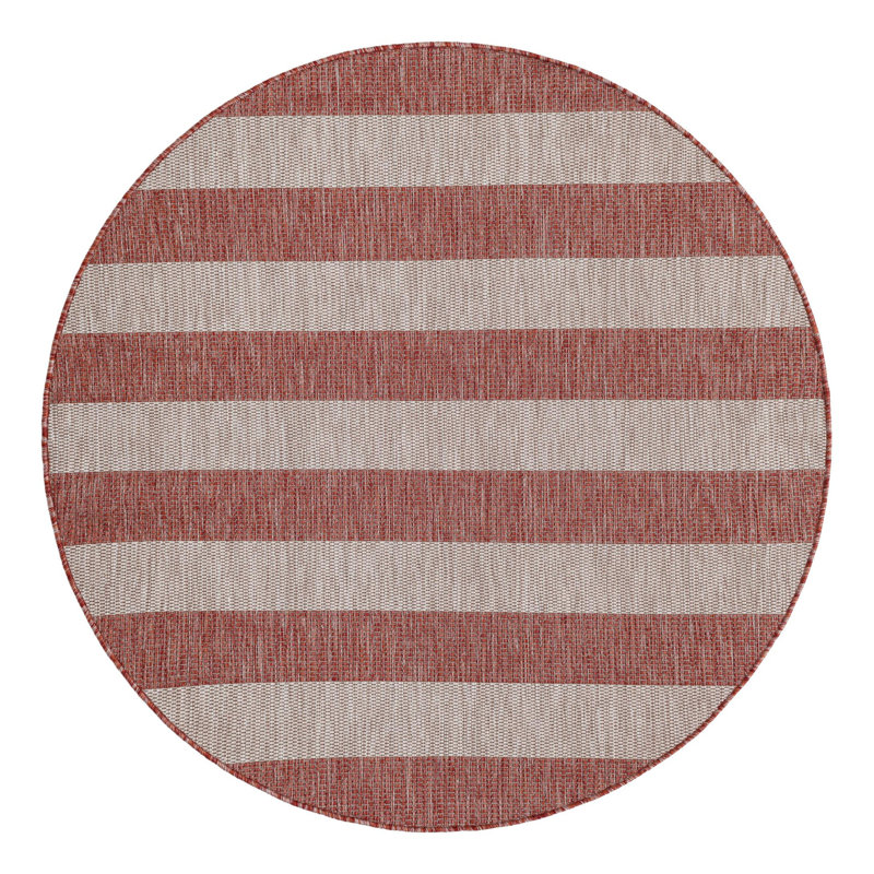 Simkins Striped Red/Gray Indoor / Outdoor Area Rug, Round 13'1"