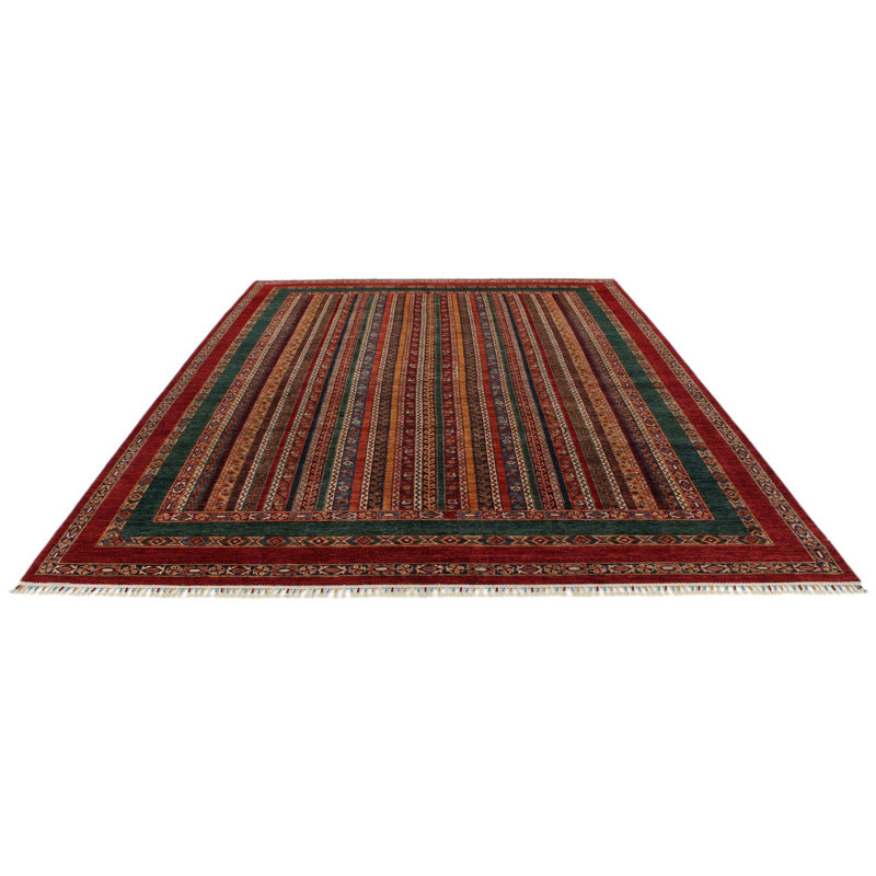 Tapis tribal turc 9 x 12 multicolore et rouge