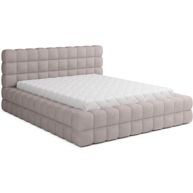 Monzerat Upholstered Bed with Mattress, Pink, European Double (140 x 200cm)