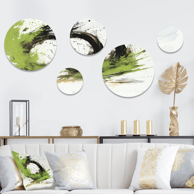 Ensemble de 5 collages abstraits vert et blanc