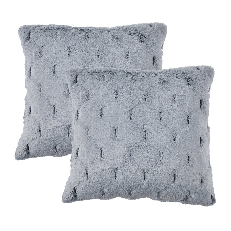 Jacquard Rabbit Faux Fur Pillow Cover, 20'' x 20'', Silver Gray