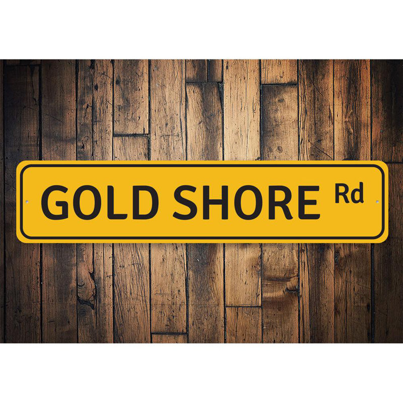 Plaque en aluminium Gold Shore Road, H 6 po x l 24 po x P 0,063 po