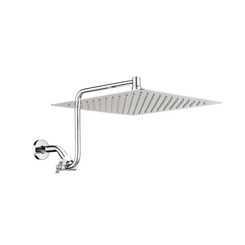 12" Square Showerhead With Adjustable Extension - Stainless Steel Build, Low- Compatible, Bathroom 12 Inch Shower Head Movable Arm Steel, No Clogging, Fits Pipe Threads