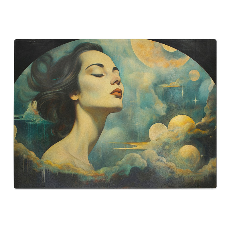 Moon Art Deco  Glass Chopping Board