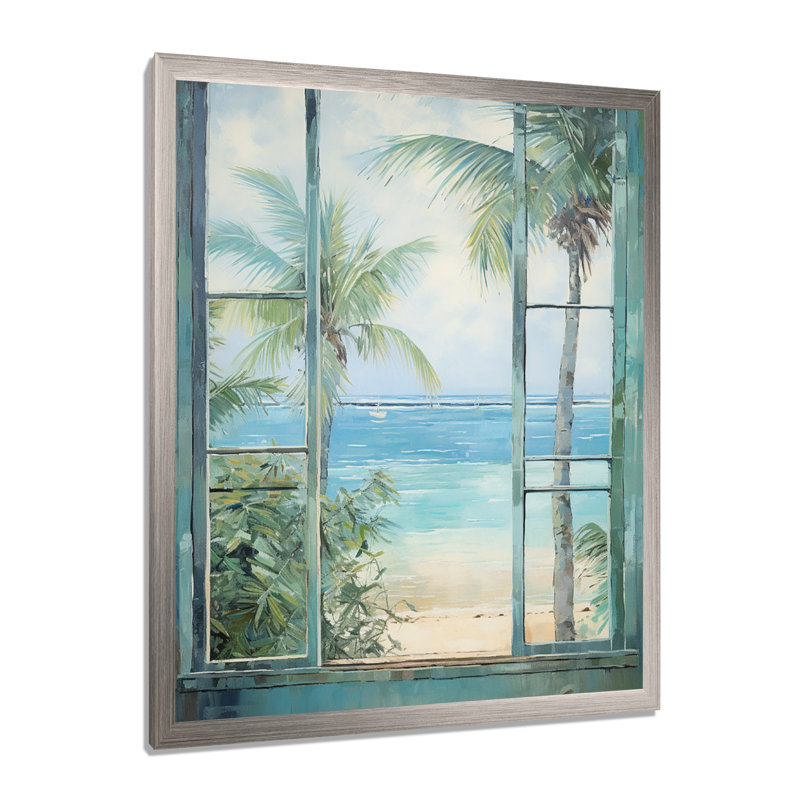 «Tropical beach Windows horizon I» - Impression sur toile côtières, Cadre simple argenté, H 32 po x l 24 po x P 1 po