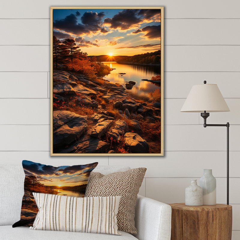 «Wisconsin Jackson Lake At Sunset», reproduction d'art sur toile, H 40 po x l 30 po x P 1,5 po, Cadre naturel flottant