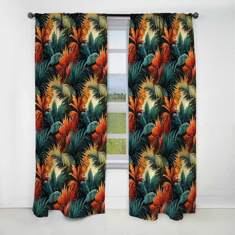 Paradise Palms Tropical Pattern - Floral Curtain - Blackout Floral Curtain - 1 Panels, 52" W x 84" L