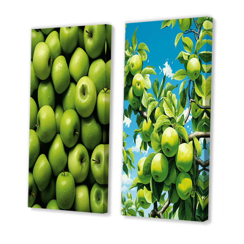 Verts de pommiers verts - ensemble d'art mural sur toile 2 fruits, Toile tendue, H 28 po x l 25 po