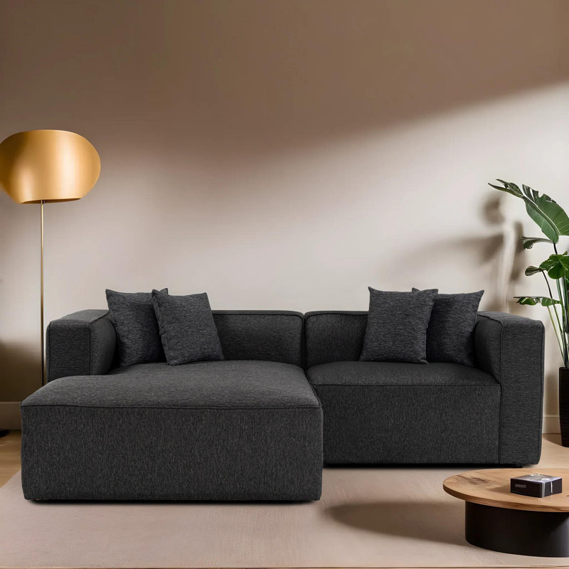 Canapé d'angle moderne de couleur anthracite 90,6 po x 27,2 po x 70,9 po | Tissu à texture douce, structure en hêtre et sapin, 30 coussins en mousse à densité moyenne | Siège élégant et confortable pour le salon, la salle familiale ou le bureau
