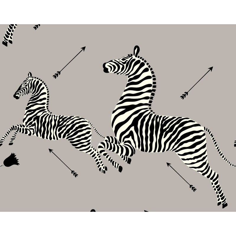 Zebras Animal Print Vinyl Wallpaper Roll, Silver