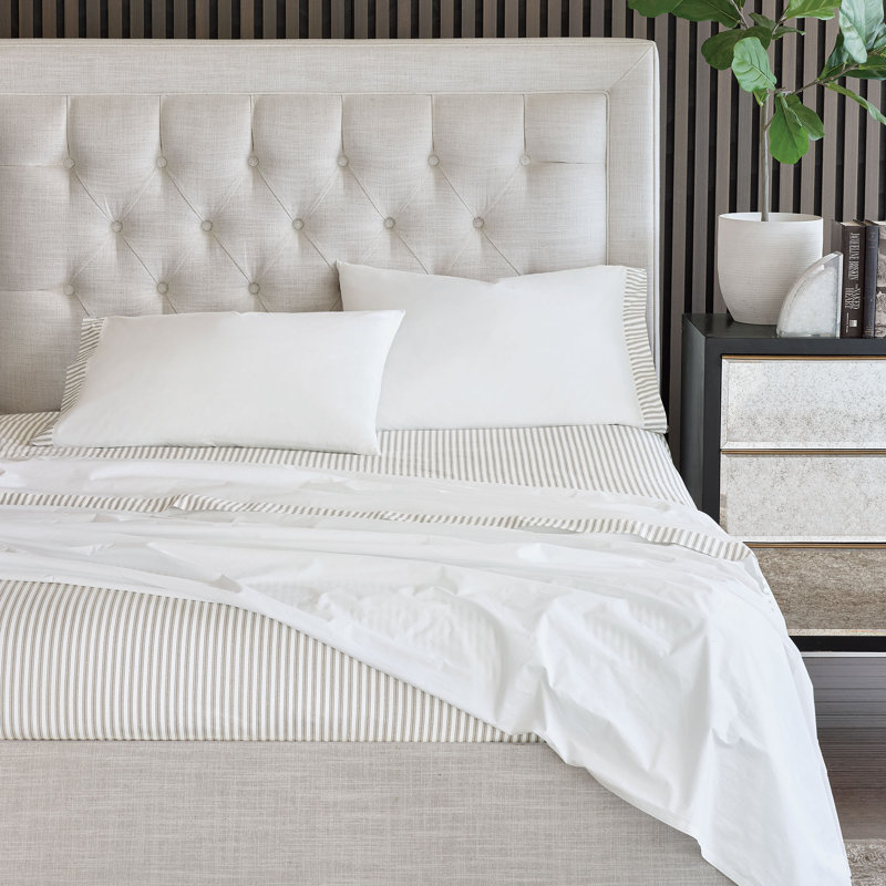 Blass Ticking Egyptian Cotton Percale Striped Sheet Set, Fawn, King