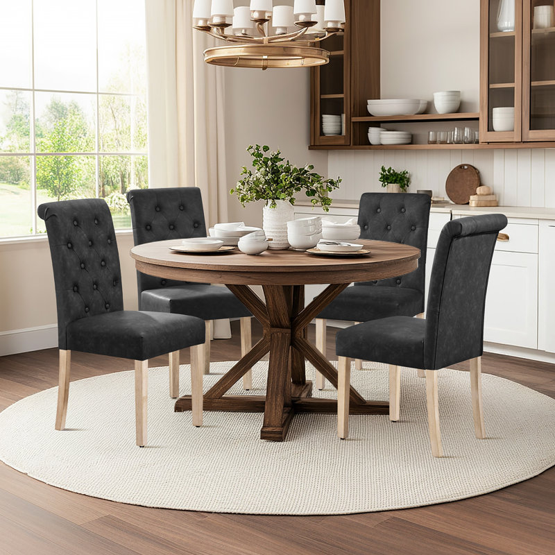  Upholstered Dining Chair, Leather-Dark Grey