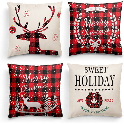  Ensemble de 4 coussins décoratifs de Noël en lin