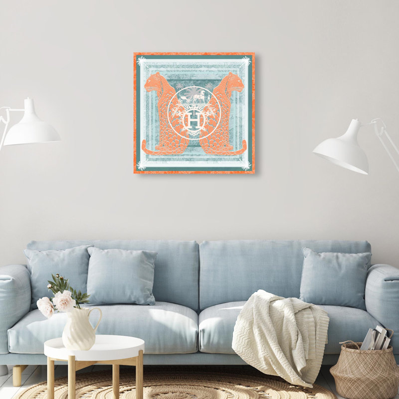 Casablanca to Paris Peach Print Glam Jungle by Oliver Gal, Black Frame, 12 x 12, 24"H x 24"W, Canvas Unframed