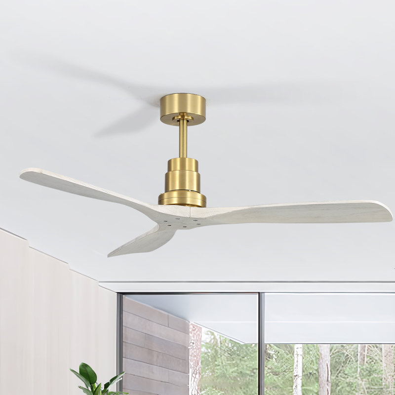 Ventilateur de plafond classique à 3 pales en bois massif 52 po avec télécommande et sans lumières Sofucor Kemp