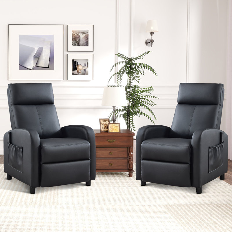65cm Wide Modern and Soft Breathable Vegan Leather Compact Massage Recliner with Remote Control and Pocket (Set of 2)