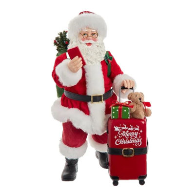  Figurines de Noël Fabhaus, père Noël avec bagage rouge, 10,5 po (ensemble 2 pièces) 