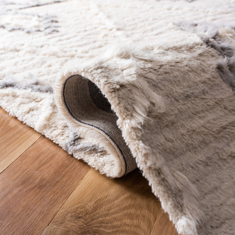 Tapis ivoire / gris en laine touffeté à la main Powell, Rectangle 6 pi x 9 pi