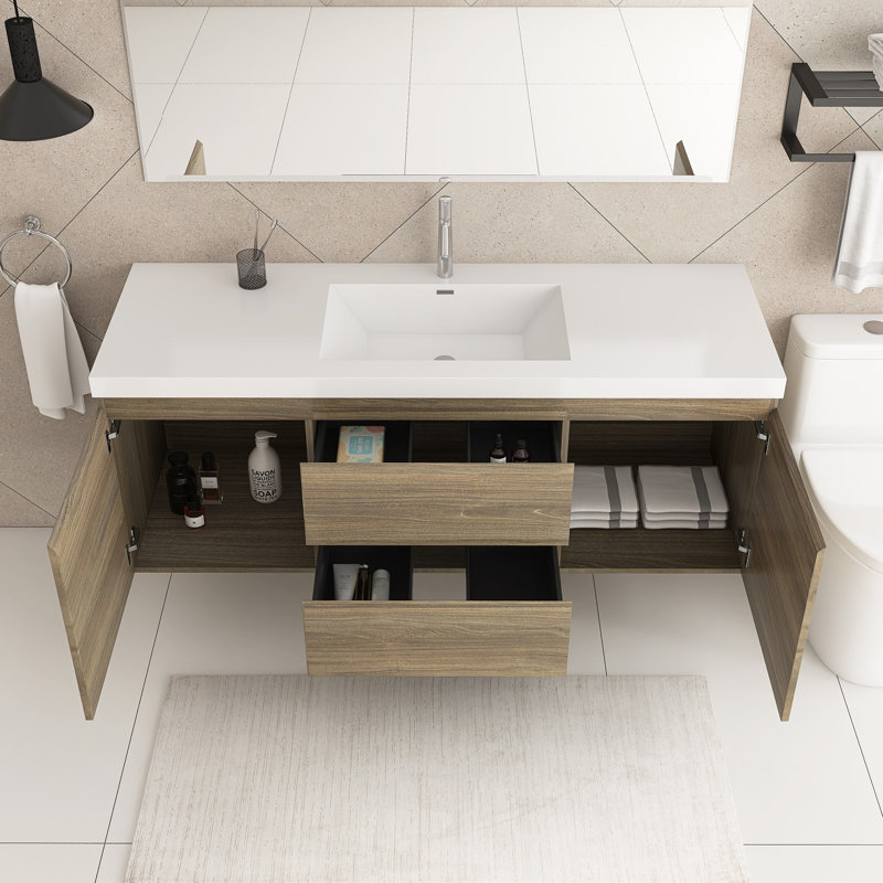 Oxce 60'' Single Bathroom Vanity with Resin Top, Ash Gray